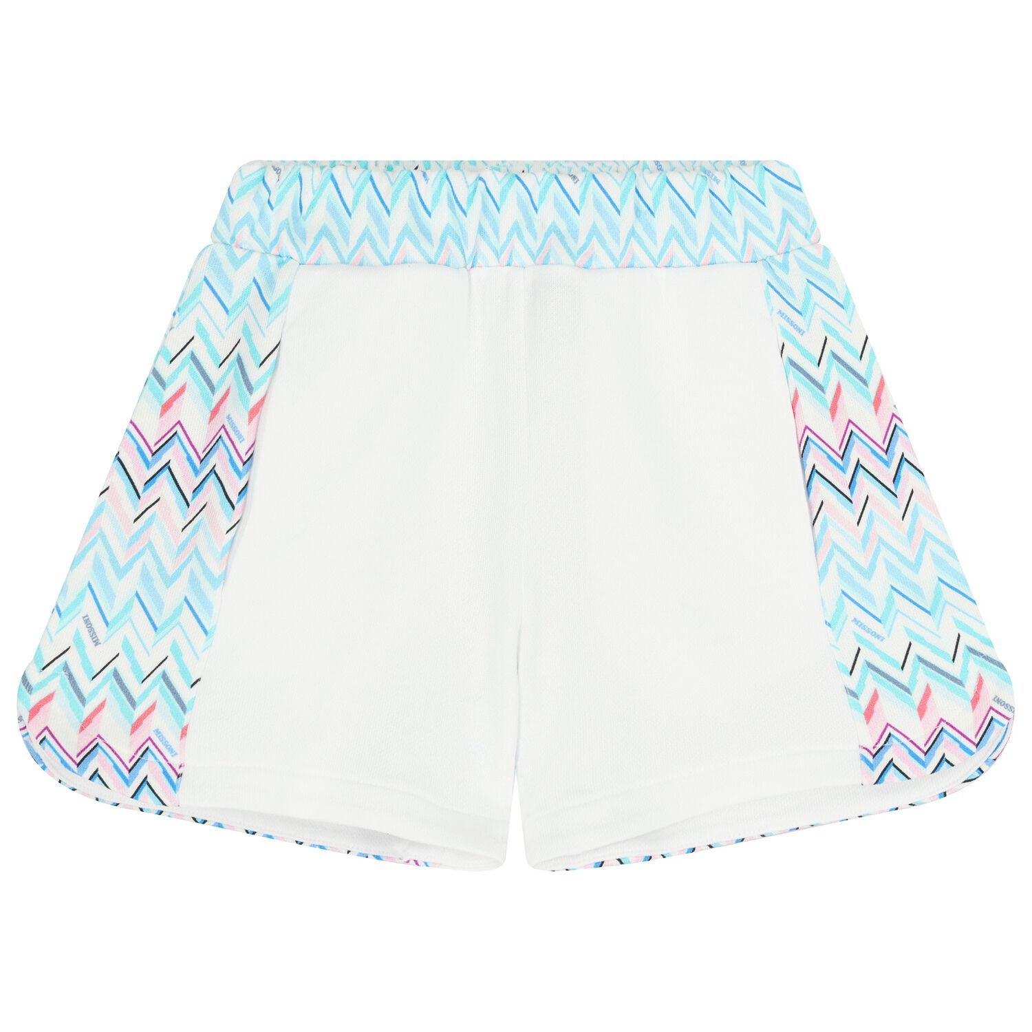 Girls White & Blue Logo Zig Zag Shorts, 1, hi-res