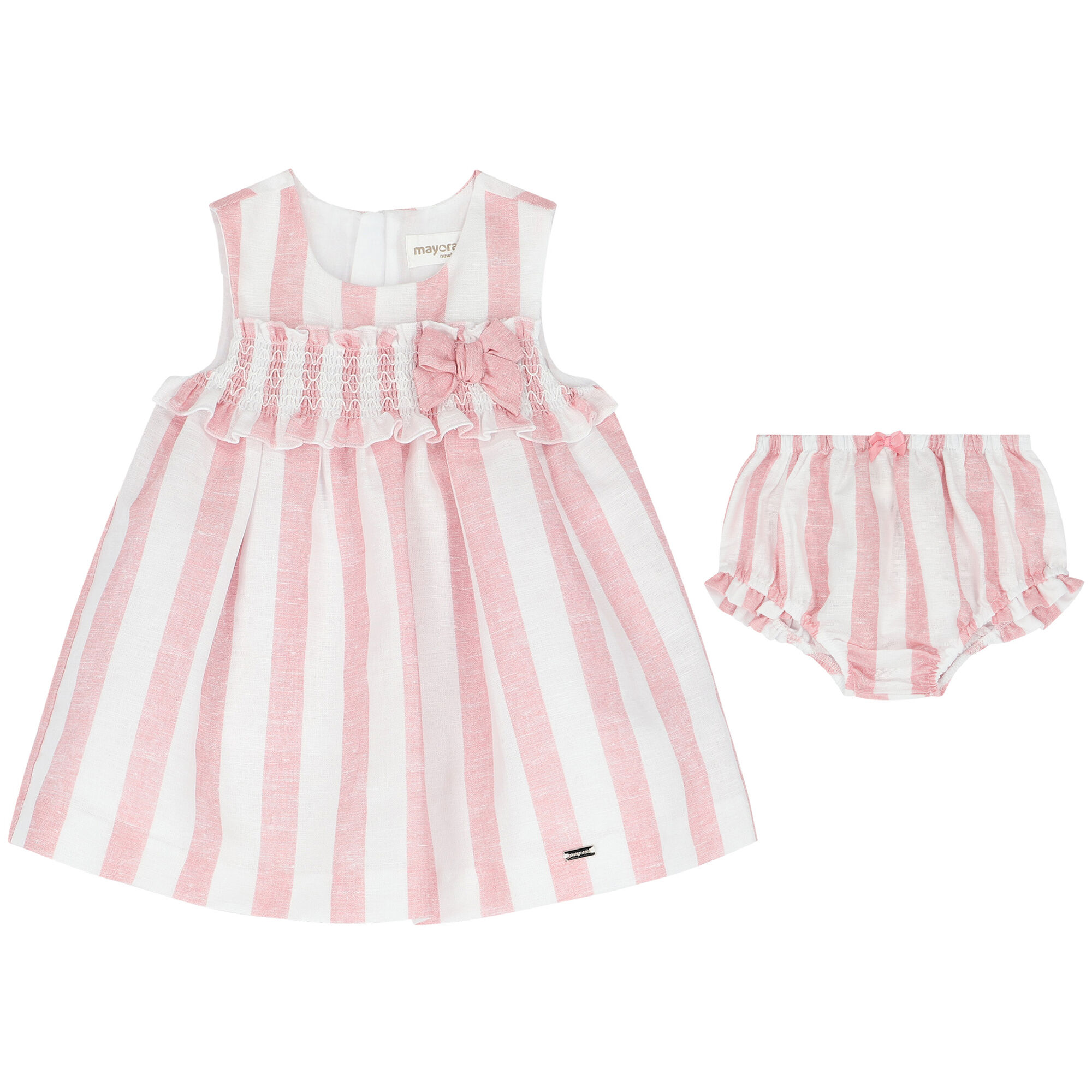 Mayoral Baby Girls Pink White Striped Dress Set Junior Couture UAE