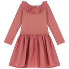 Younger Girls Pink Ruffled Long Sleeve Dress, 1, hi-res