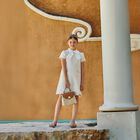 Girls Beige & White Bow Tweed Dress, 1, hi-res