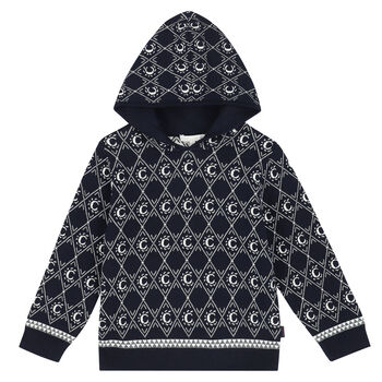 Girls Navy Logo Hooded Top