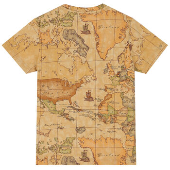 Boys Beige Geo Map & Navy Blue Logo T-Shirt