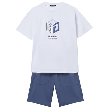 Boys White & Blue Shorts Set