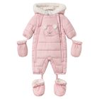 Baby Girls Pink Teddy Bear Baby Snowsuit, 4, hi-res