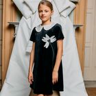 Girls Black & Ivory Floral Dress, 1, hi-res
