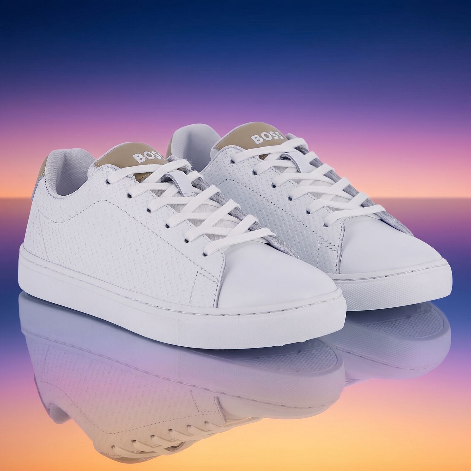 Boys White Logo Trainers, 1, hi-res