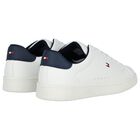 Boys White & Navy Blue Logo Trainers, 2, hi-res