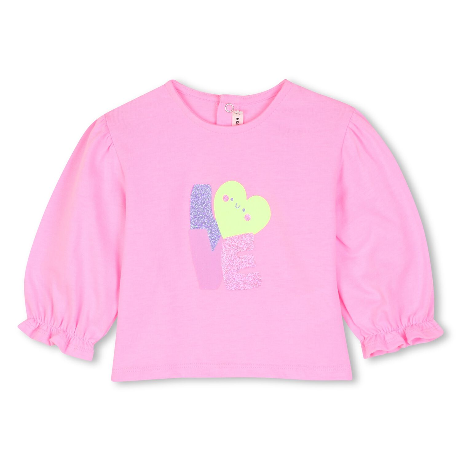 Younger Girls Pink Heart Long Sleeeve Top, 1, hi-res