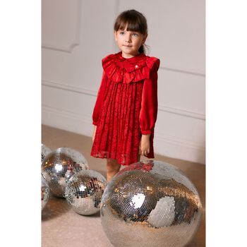 Younger Girls Girls Red Satin & Lace Ruffle Dress