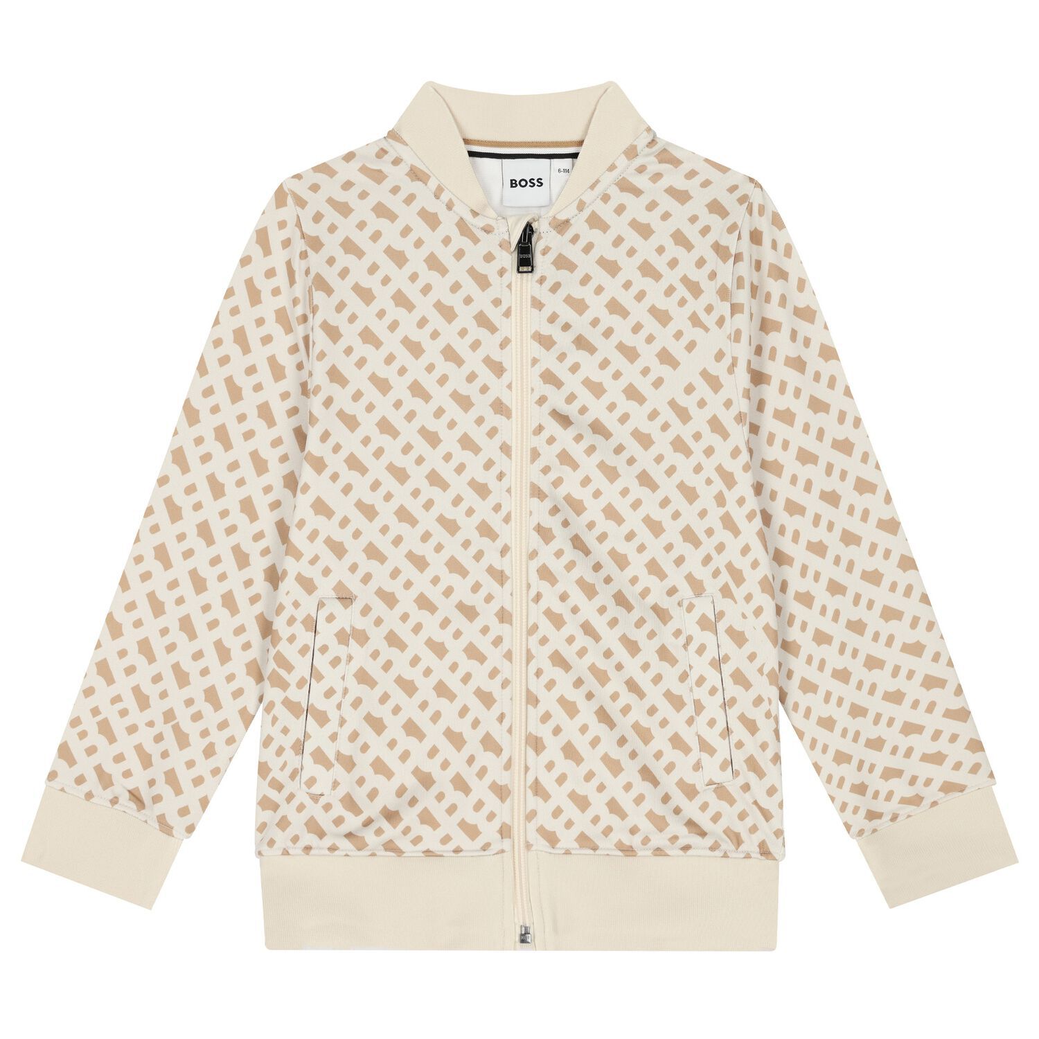 Boys Beige Logo Zip Up Top, 1, hi-res image number null