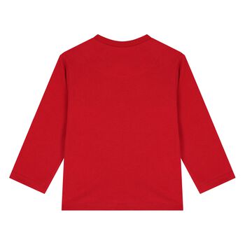 Younger Boys Red Slogan Long Sleeve Top