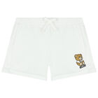 Girls White Teddy Logo Shorts, 3, hi-res