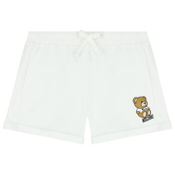 Girls White Teddy Logo Shorts