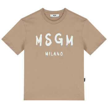 Beige & White Logo T-Shirt
