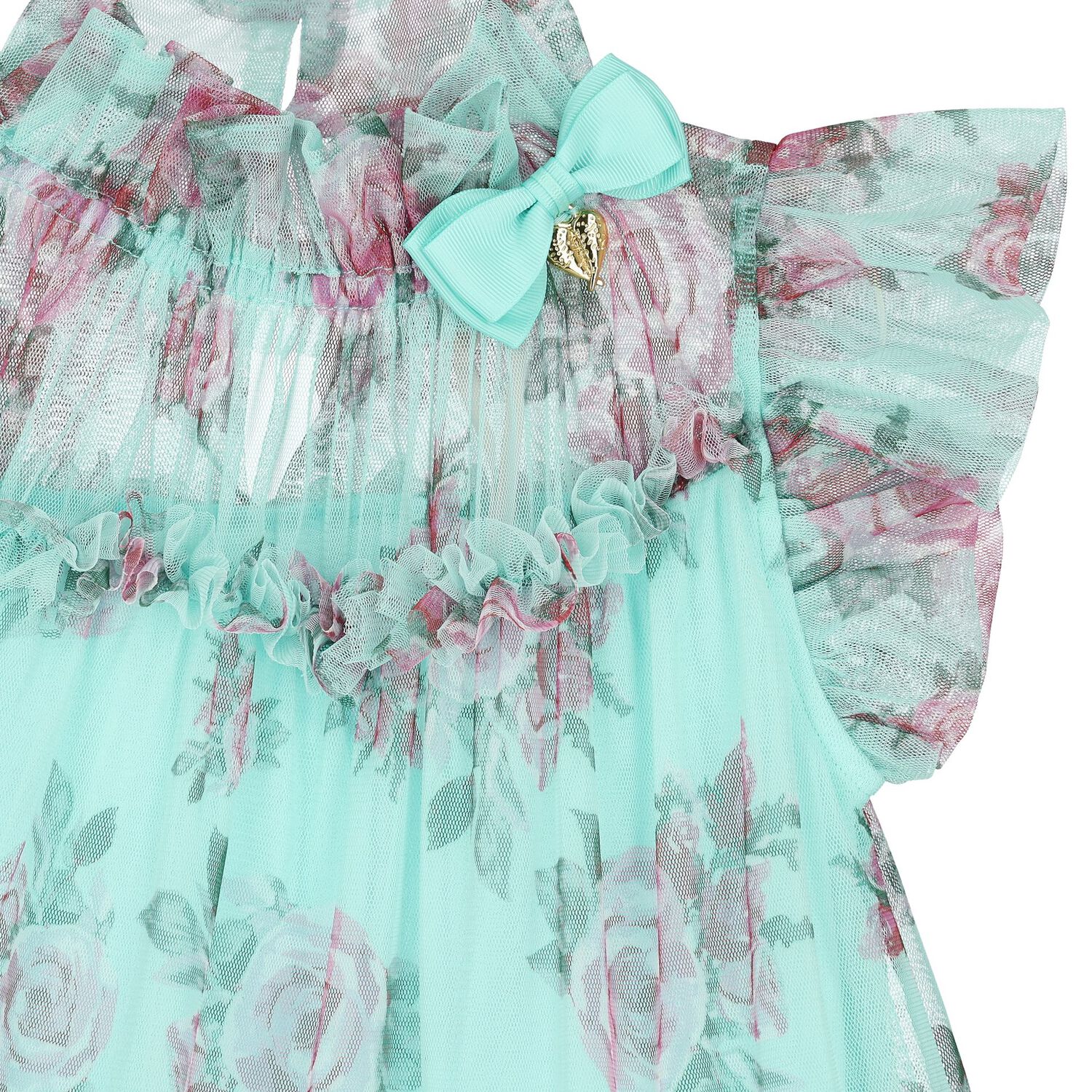 Girls Aqua Rose Tulle Dress, 1, hi-res image number null