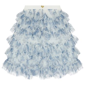 Girls Blue Floral Tulle Skirt