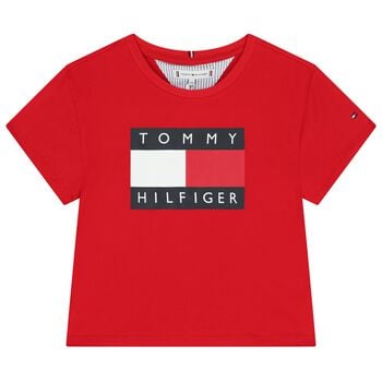 تيشيرت بناتي بشعار باللون الأحمر