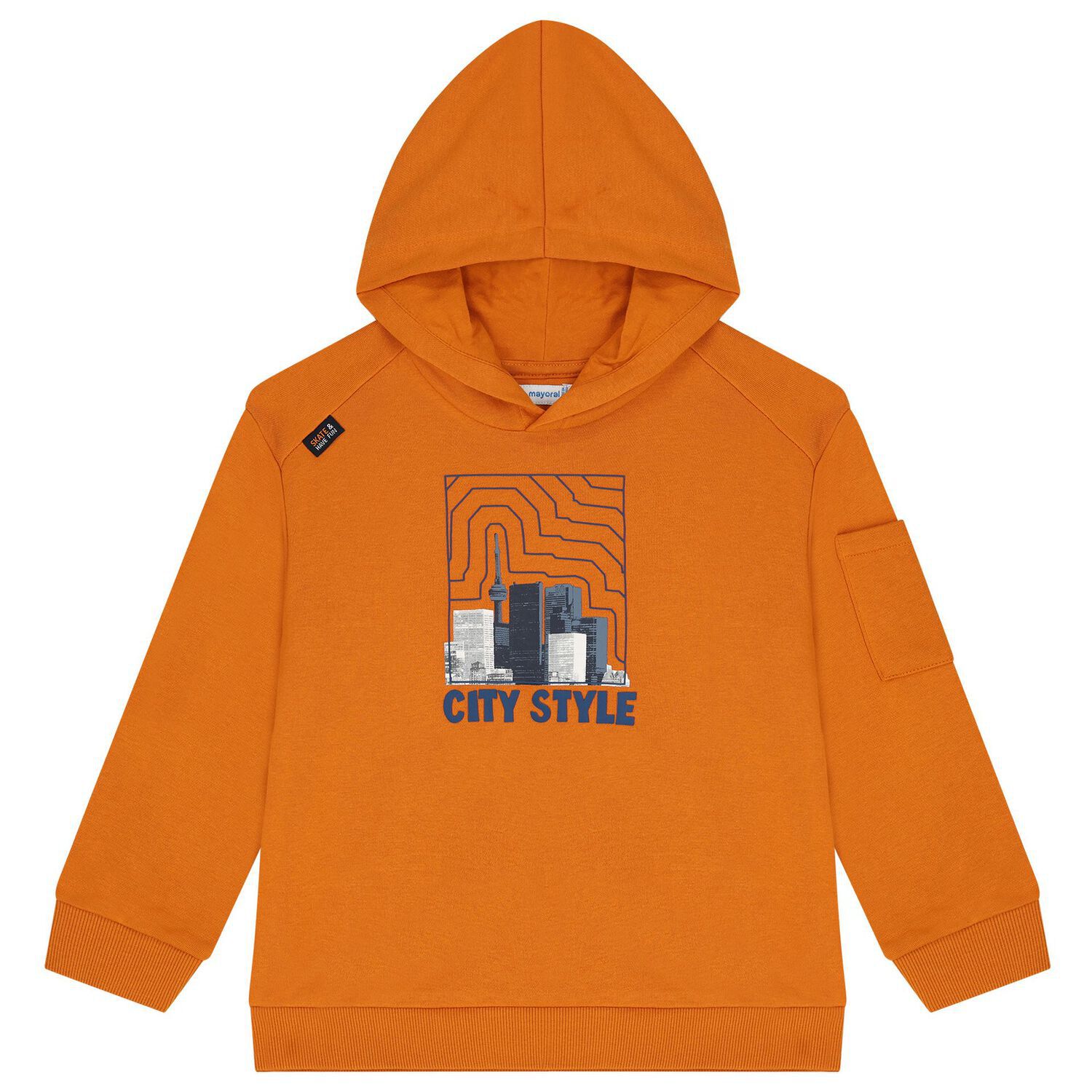 Boys Orange Hooded Top, 1, hi-res image number null