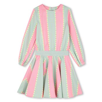 Girls Pink & Green Heart Stripe Dress