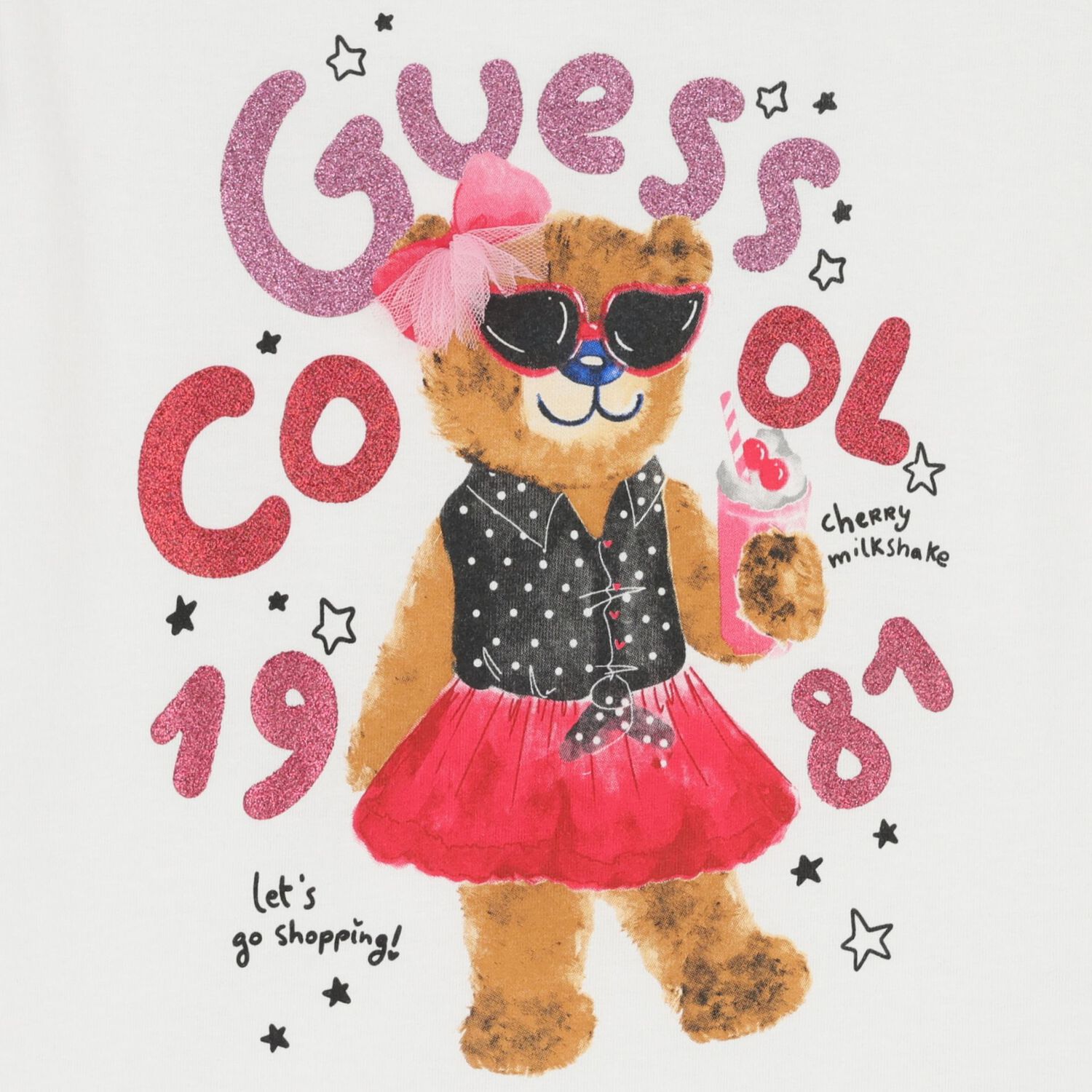 Girls White Teddy Bear Logo T-Shirt, 1, hi-res