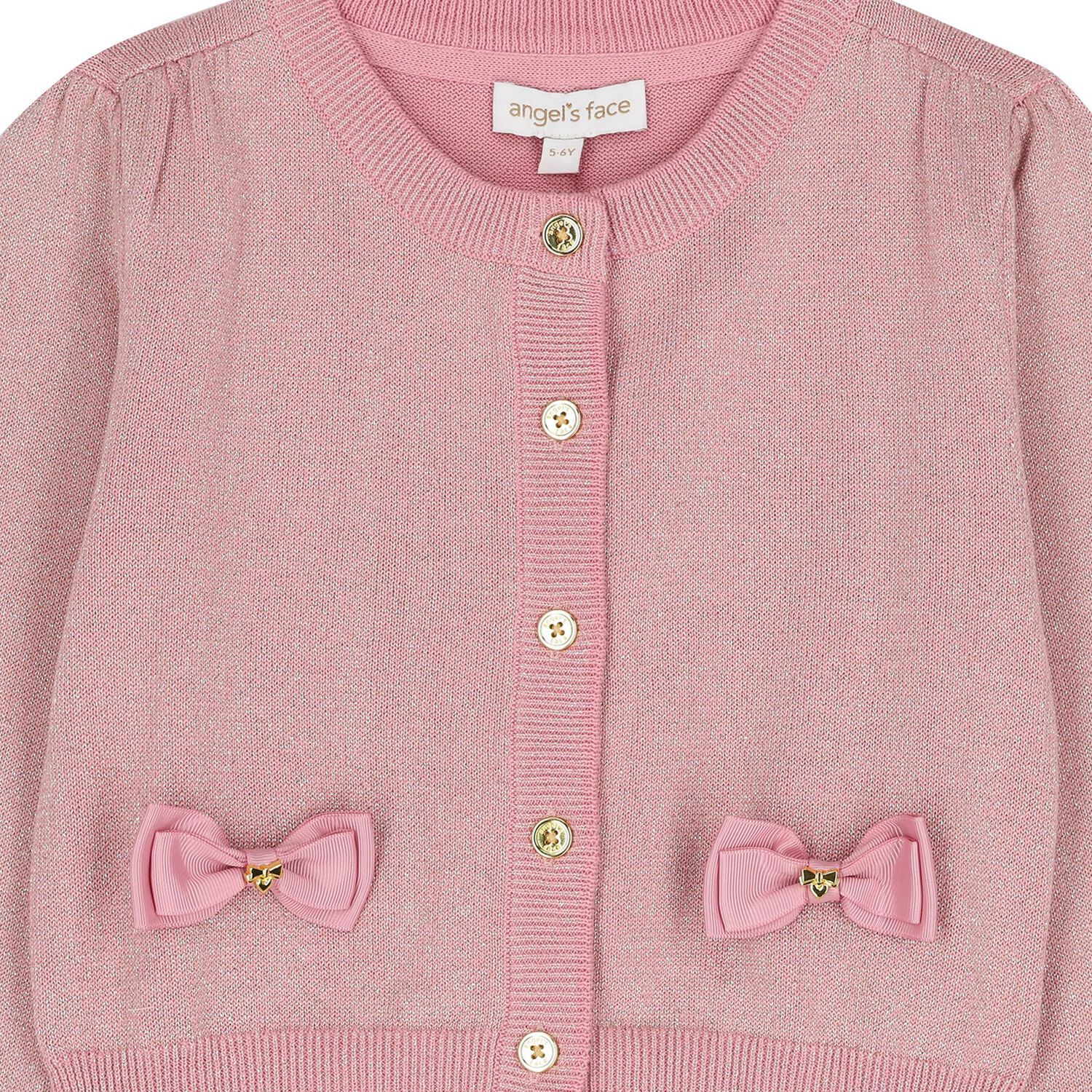 Girls Pink Bow Cardigan, 3, hi-res