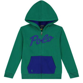 Boys Green Logo Zip Up Top