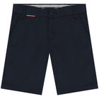 Boys Navy Blue Logo Chino Shorts, 1, hi-res