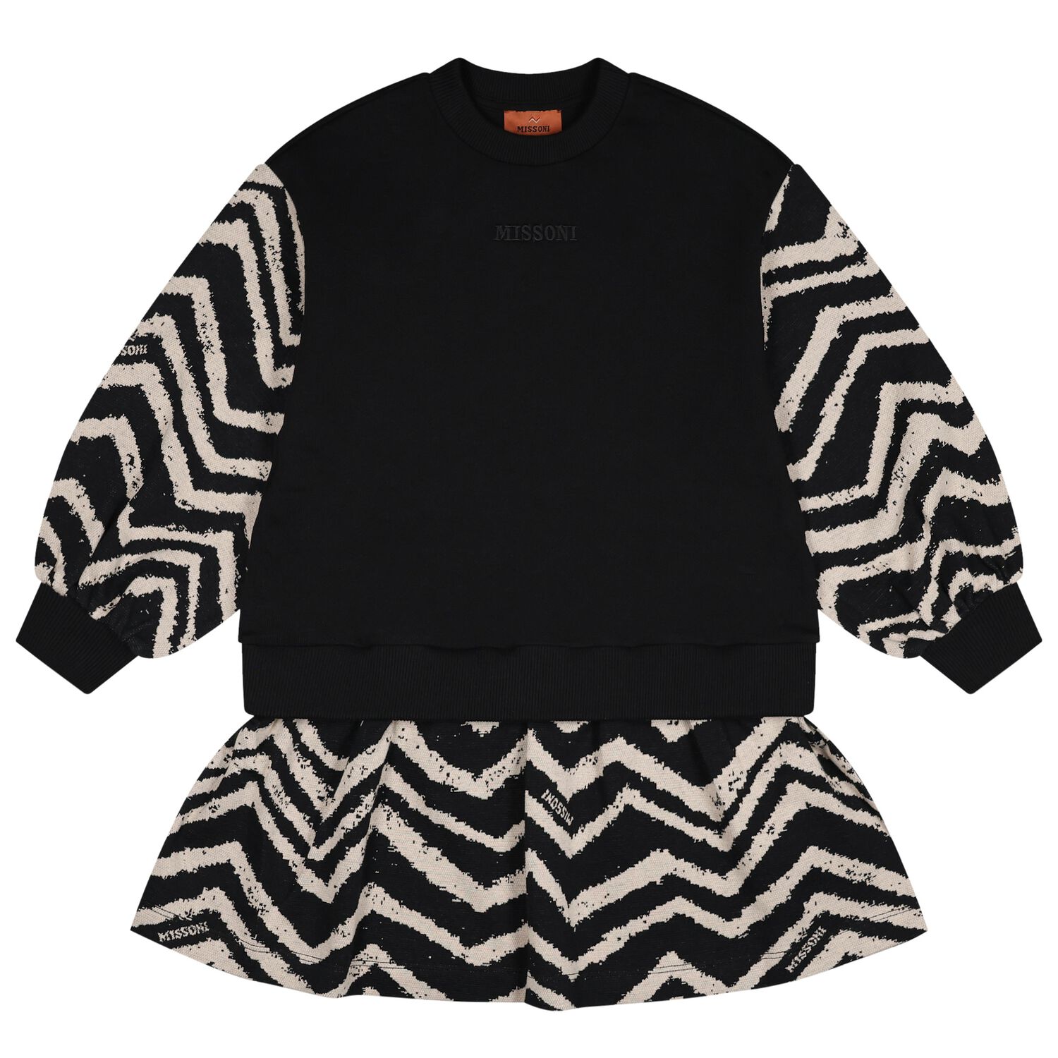 Girls Black & Ivory Logo Zig Zag Dress, 1, hi-res