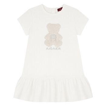 Younger Girls Ivory Faux Fur Teddy Bear Dress