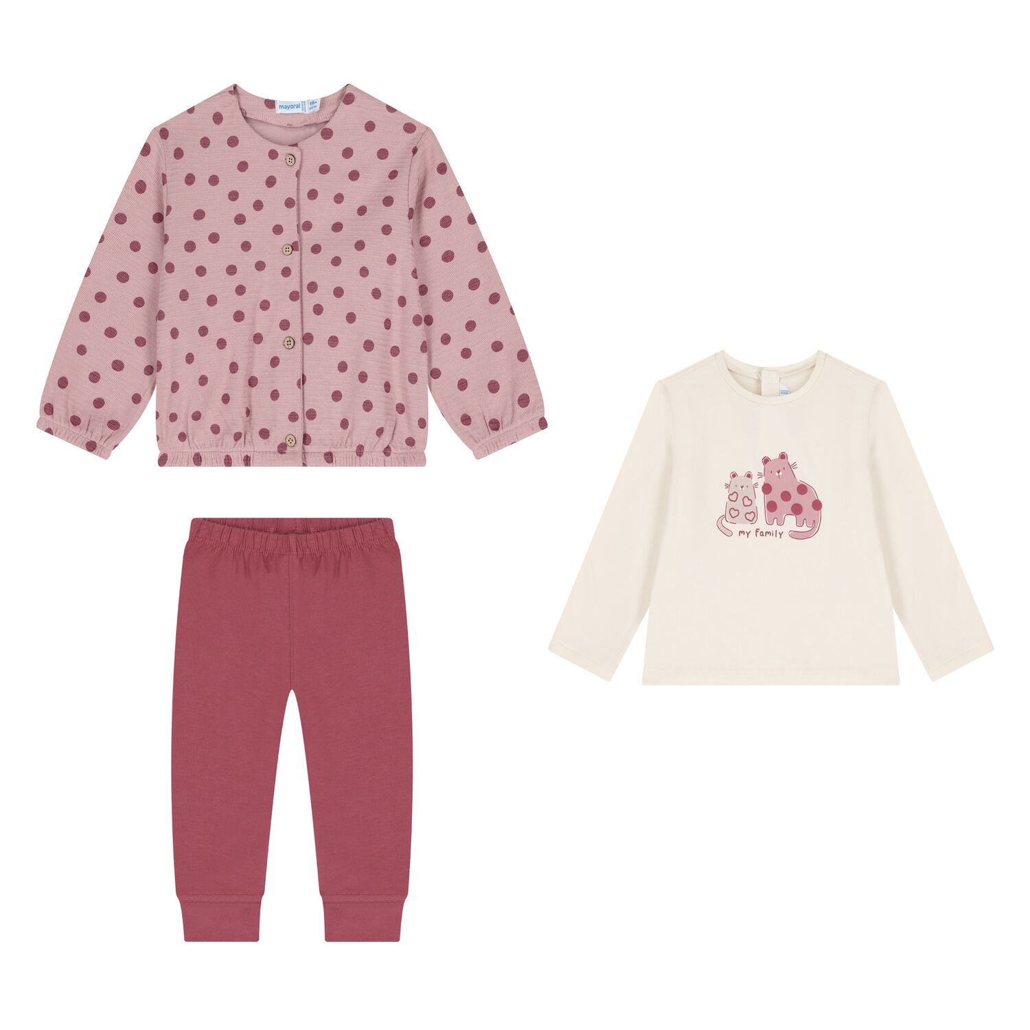 طقم ليجنز من 3 قطع بتصميم قطة عاجي ووردي للفتيات الصغيرات, 2, hi-res