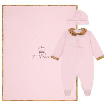 Baby Girls Pink & Beige Geo Map Babygrow Gift Set