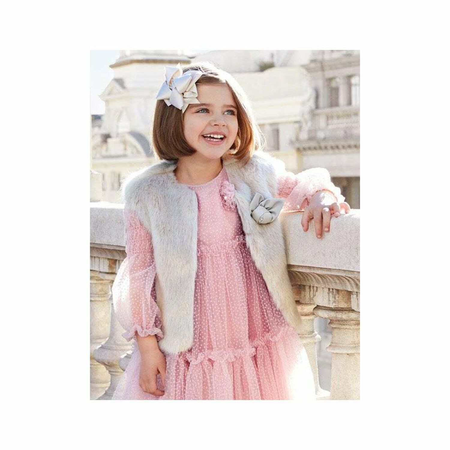 Girls Grey Faux Fur Gilet, 1, hi-res