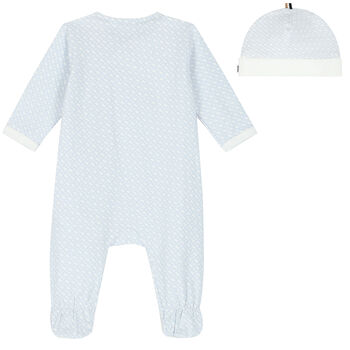 Boys White & Blue Monogram Babygrow & Hat Gift Set