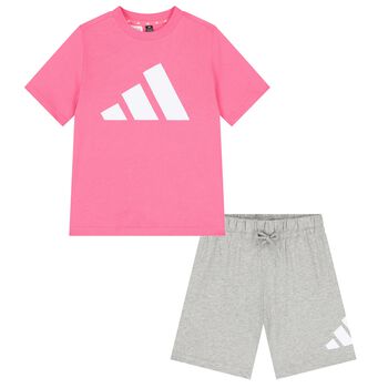 Girls Pink & Grey Logo Shorts Set
