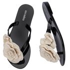 Girls Black & Beige Logo Flower Flip Flops, 2, hi-res