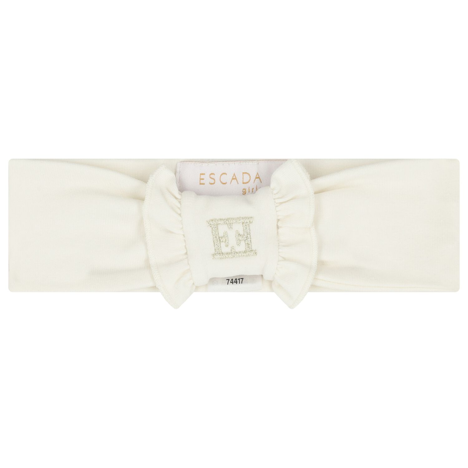 Baby Girls Ivory Logo Ruffled Headband, 1, hi-res