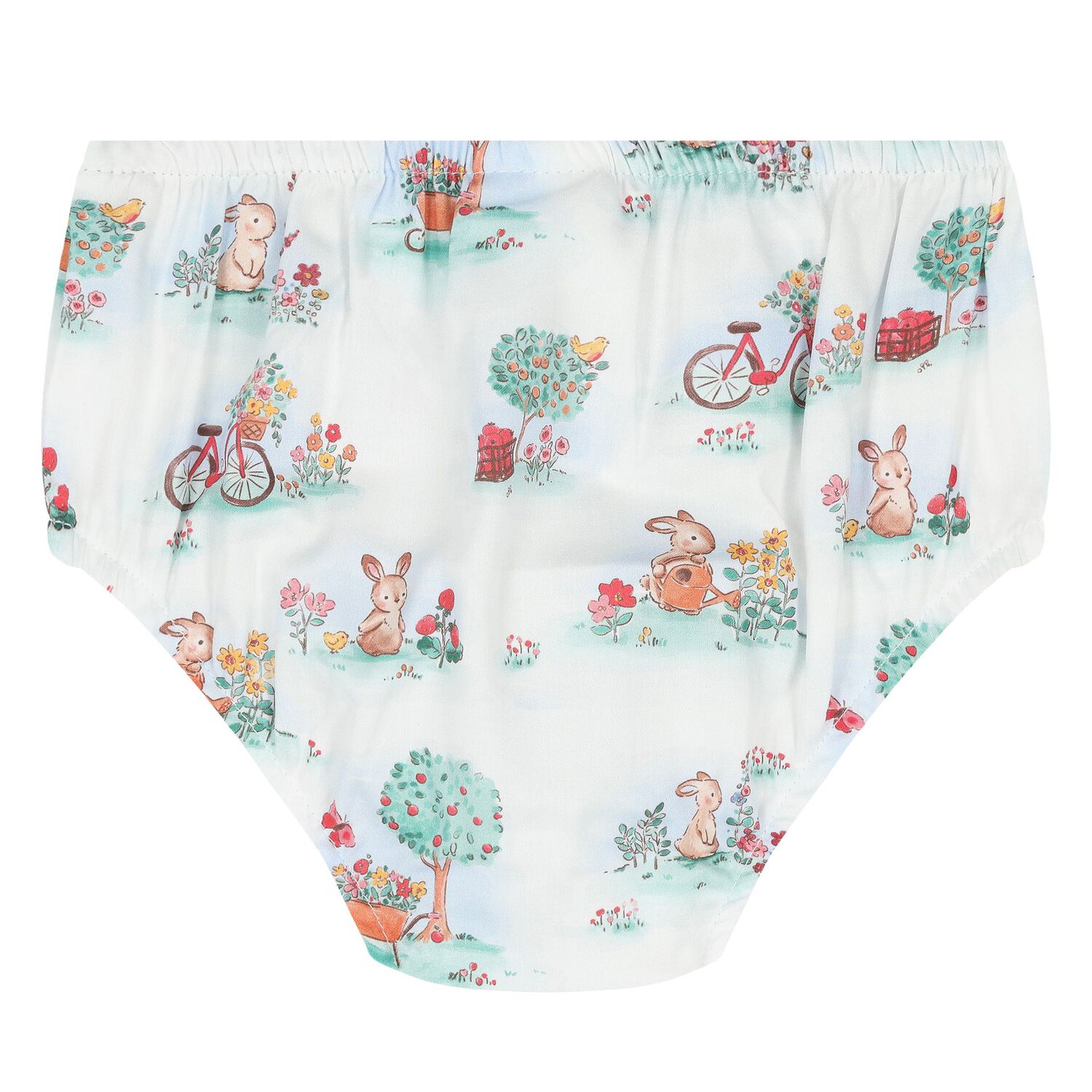 طقم فستان بنات بطبعة الأرنب باللون الأبيض والأخضر, 1, hi-res