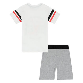 Boys White & Grey Shorts Set