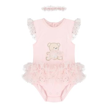 Baby Girls Pink Teddy Bear Bodysuit Dress Set