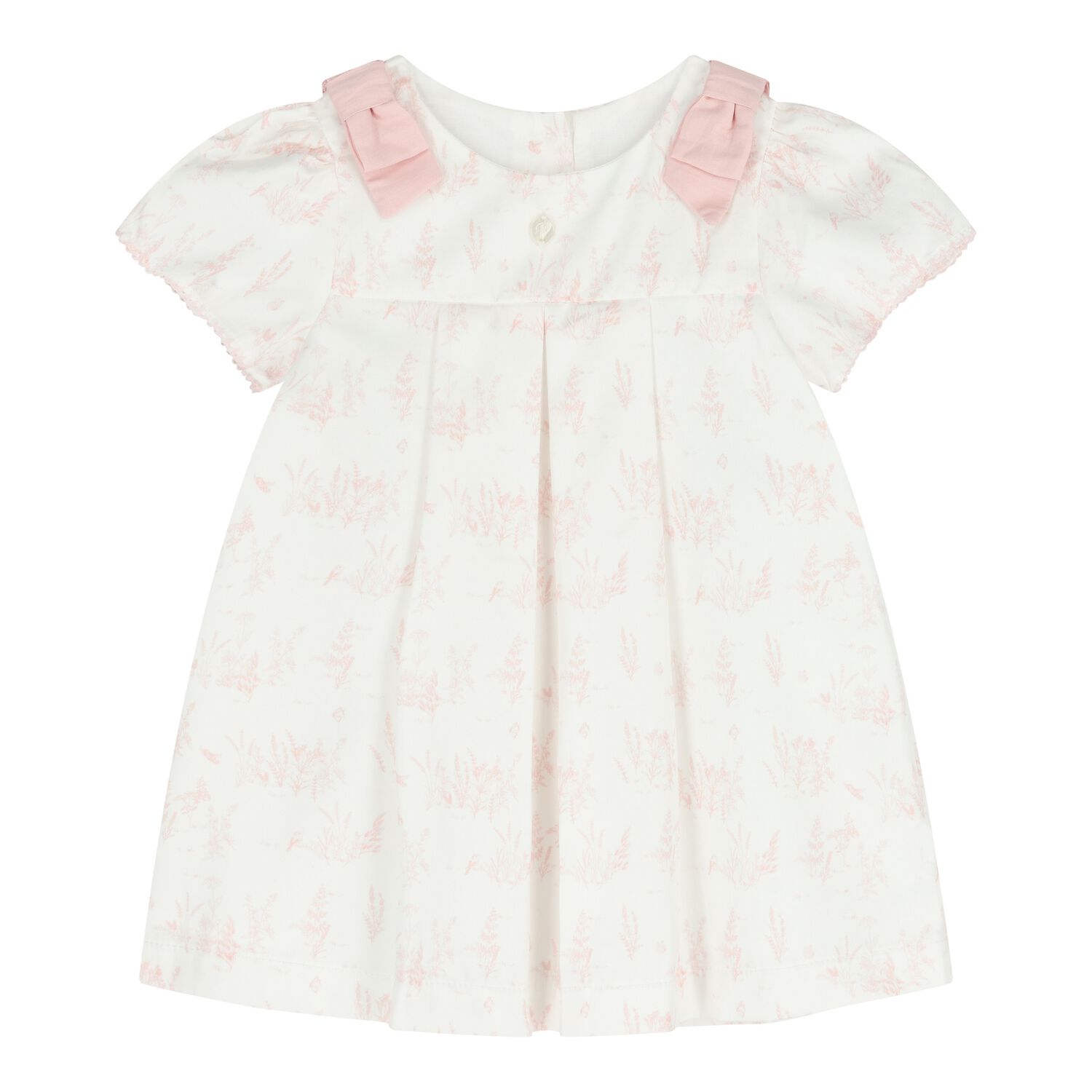Baby Girls White & Pink Toile De Jouy Dress , 1, hi-res