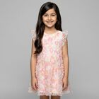 Girls Pink Logo Floral Tulle Dress, 2, hi-res