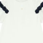 فستان بناتي من الكريب مزين بالزهور باللونين العاجي والأزرق الداكن, 1, hi-res