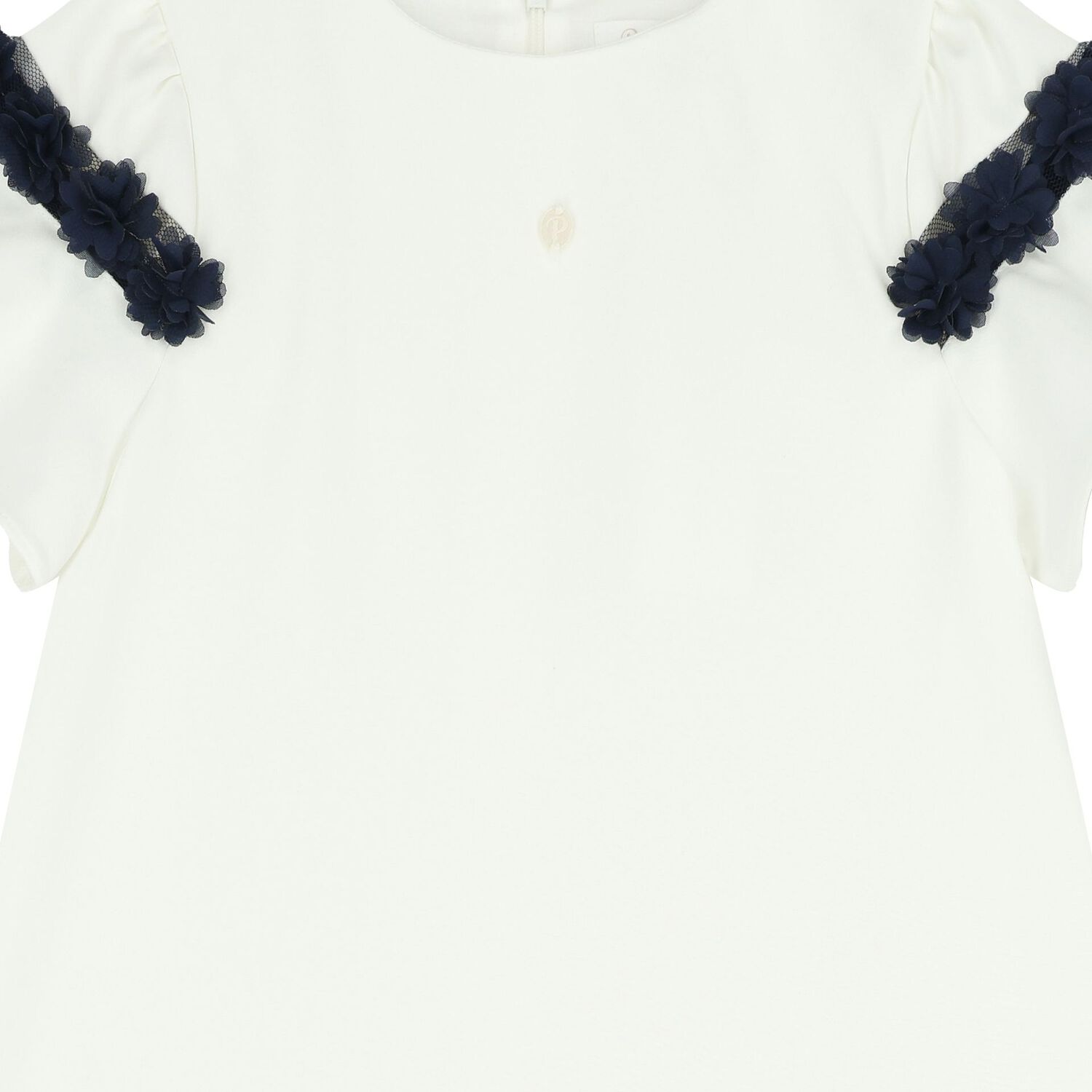 فستان بناتي من الكريب مزين بالزهور باللونين العاجي والأزرق الداكن, 1, hi-res