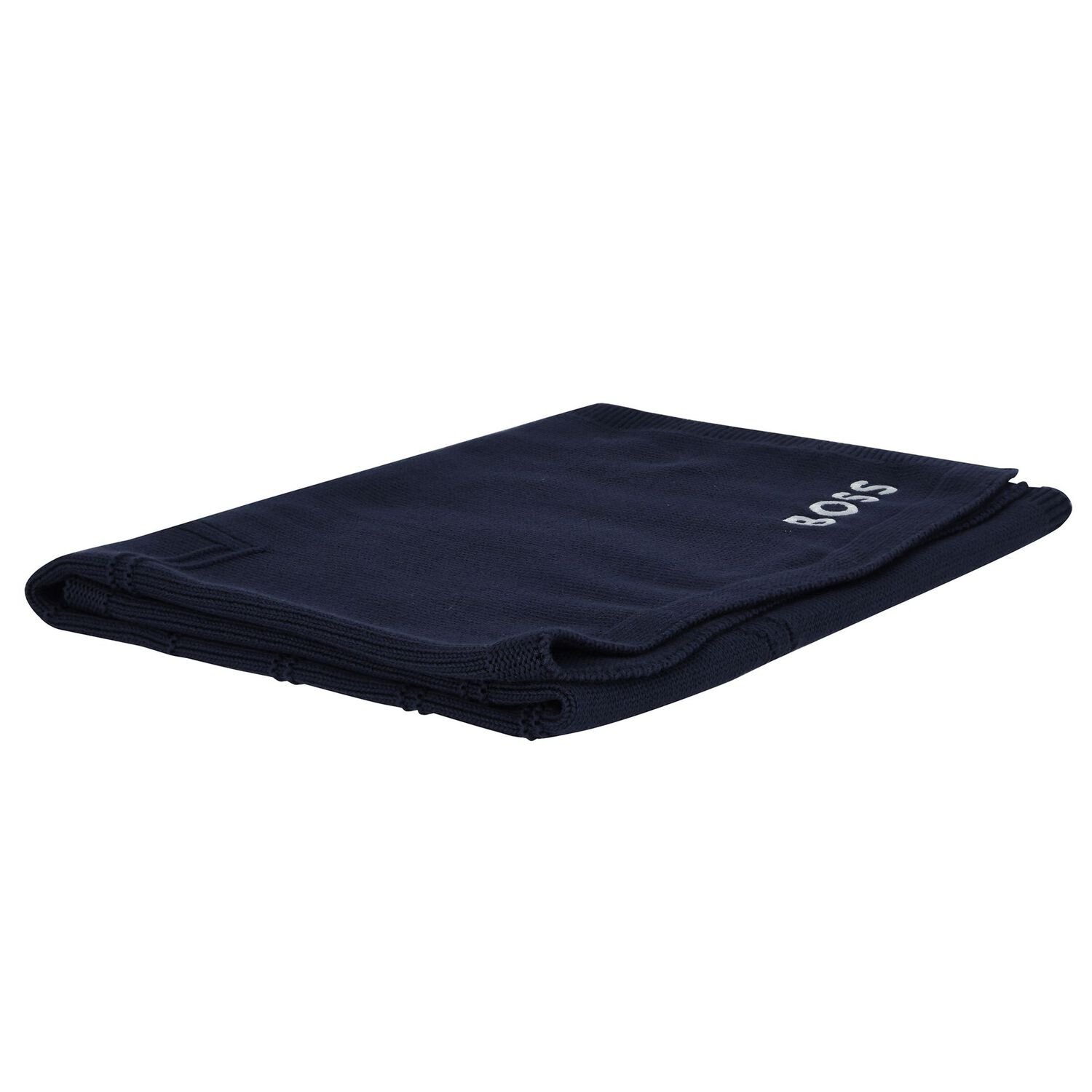 Baby Boys Navy Blue Logo Knit Blanket, 3, hi-res