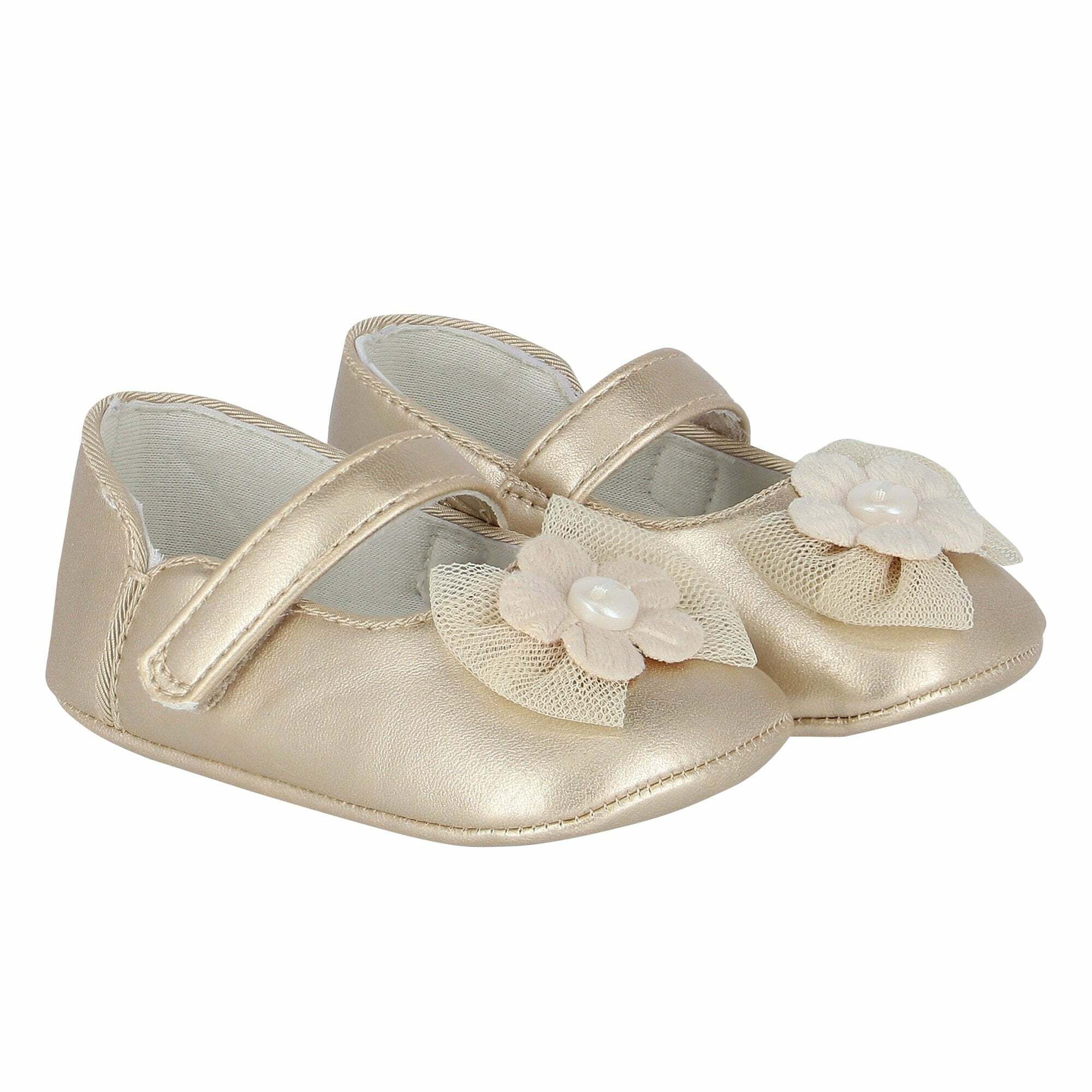 Mayoral Baby Girls Gold Flower Pre Walker Shoes Junior Couture UAE