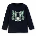 Boys Navy Printed Long Sleeve Top, 1, hi-res