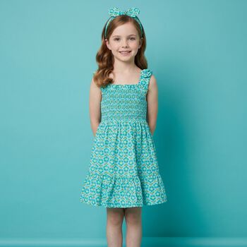Girls Green Floral Smocked Dress Set