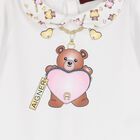 Baby Girls White Teddy Bear Logo Babygrow, 1, hi-res