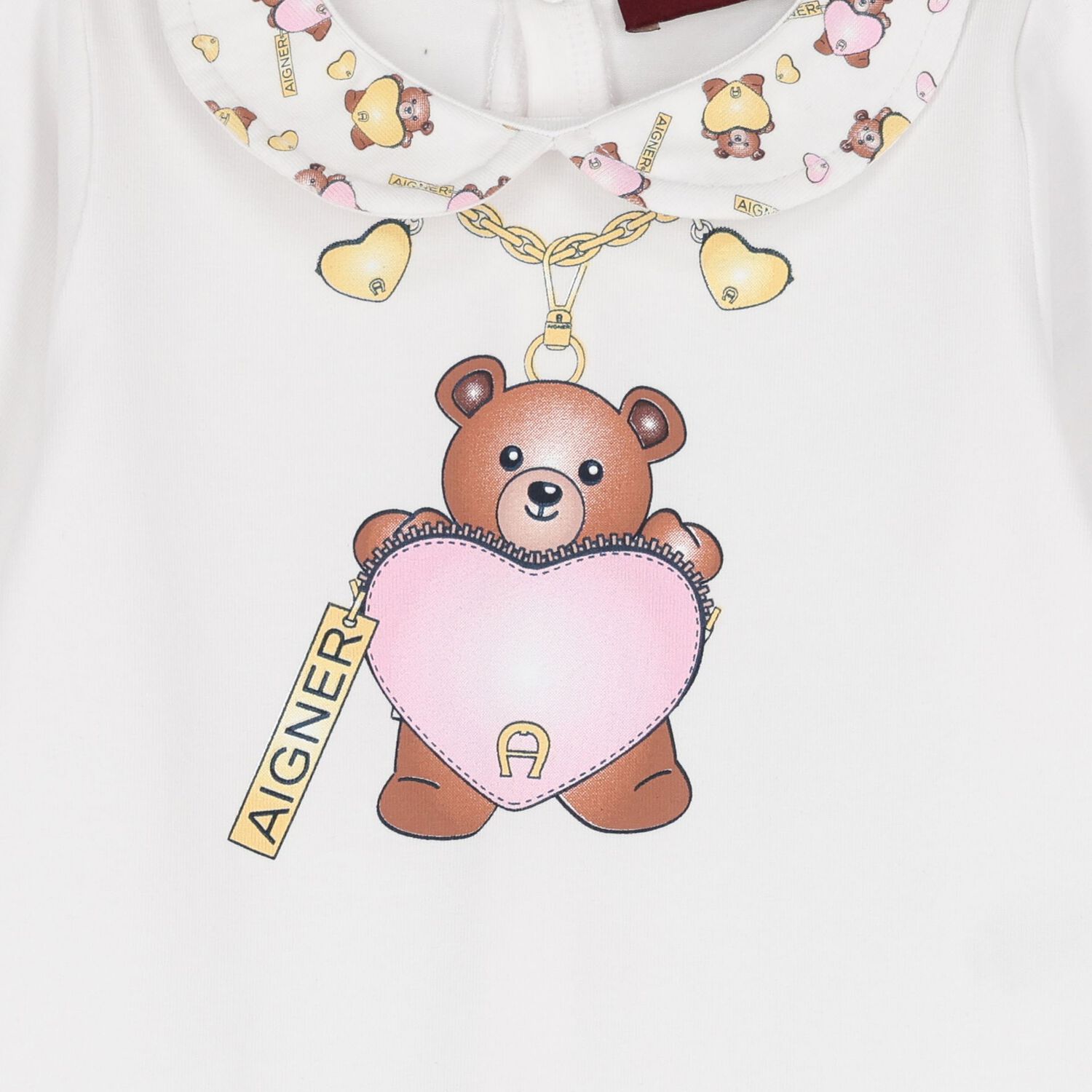 Baby Girls White Teddy Bear Logo Babygrow, 1, hi-res