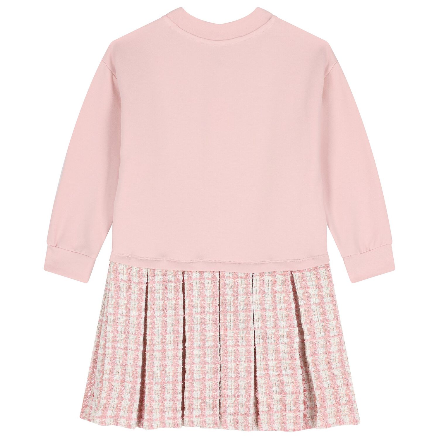 فستان بنات سويت شيرت من التويد باللون الوردي , 1, hi-res
